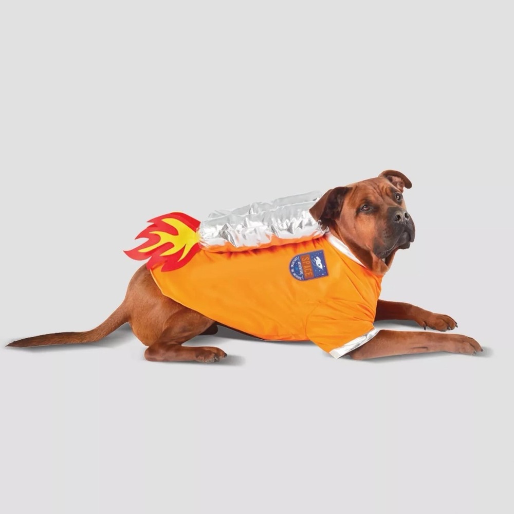 Dog Astronaut Costume Size Large Halloween Orange With Rocket Pack Space